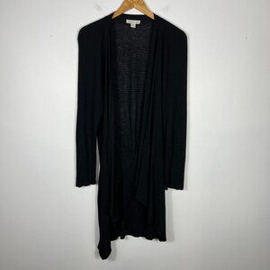Coldwater Creek Cardigan Womens 2X Black Ribbed Rayon Wool Coverup Lagenlook
